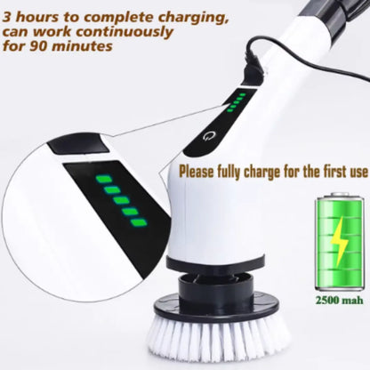 TitanSander Electric Spin Scrubber, Cordless Cleaning Brush with 8 Replaceable Brush Heads, Tub and Floor Tile Sink Mop with 54" Adjustable Handle for Bathroom Kitchen (White)