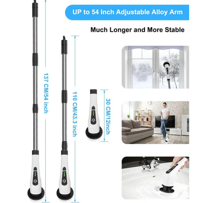 TitanSander Electric Spin Scrubber, Cordless Cleaning Brush with 8 Replaceable Brush Heads, Tub and Floor Tile Sink Mop with 54" Adjustable Handle for Bathroom Kitchen (White)