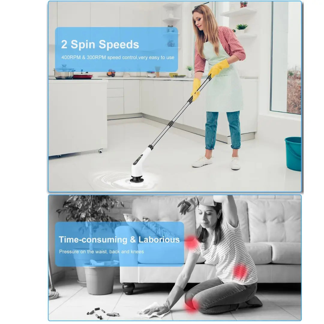 TitanSander Electric Spin Scrubber, Cordless Cleaning Brush with 8 Replaceable Brush Heads, Tub and Floor Tile Sink Mop with 54" Adjustable Handle for Bathroom Kitchen (White)