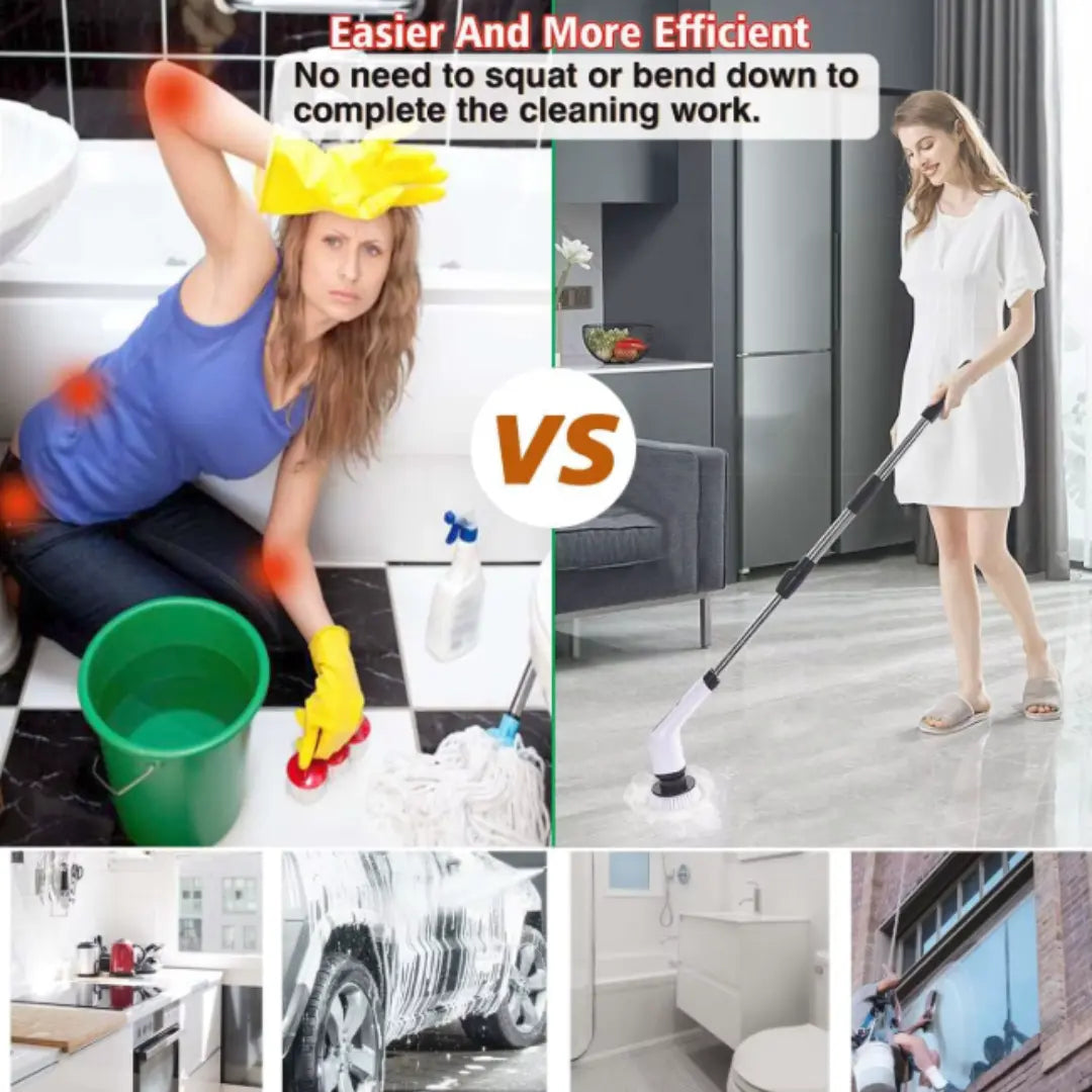 TitanSander Electric Spin Scrubber, Cordless Cleaning Brush with 8 Replaceable Brush Heads, Tub and Floor Tile Sink Mop with 54" Adjustable Handle for Bathroom Kitchen (White)