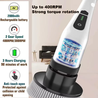 TitanSander Electric Spin Scrubber, Cordless Cleaning Brush with 8 Replaceable Brush Heads, Tub and Floor Tile Sink Mop with 54" Adjustable Handle for Bathroom Kitchen (White)
