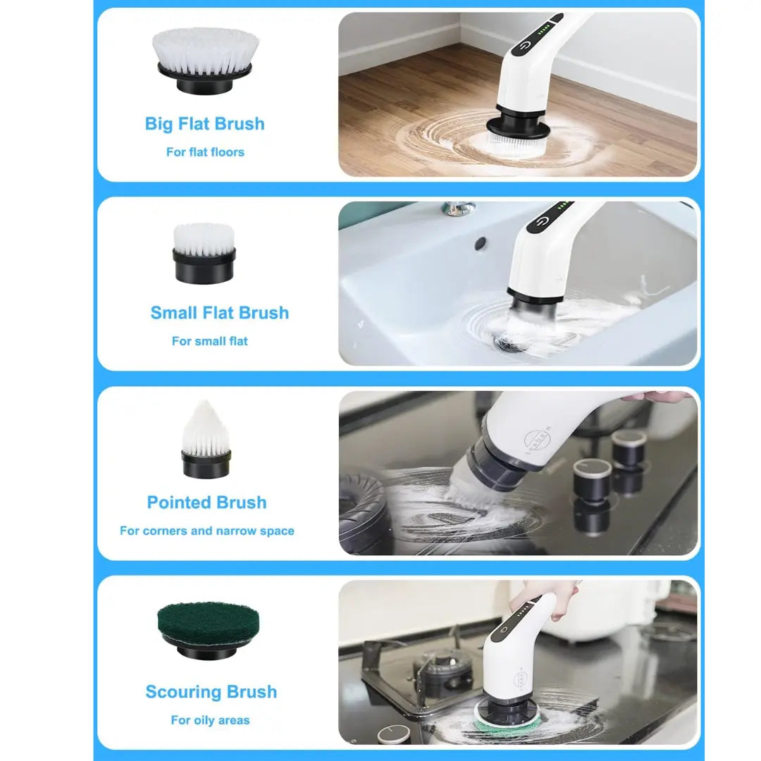 TitanSander Electric Spin Scrubber, Cordless Cleaning Brush with 8 Replaceable Brush Heads, Tub and Floor Tile Sink Mop with 54" Adjustable Handle for Bathroom Kitchen (White)