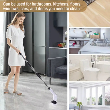 TitanSander Electric Spin Scrubber, Cordless Cleaning Brush with 8 Replaceable Brush Heads, Tub and Floor Tile Sink Mop with 54" Adjustable Handle for Bathroom Kitchen (White)