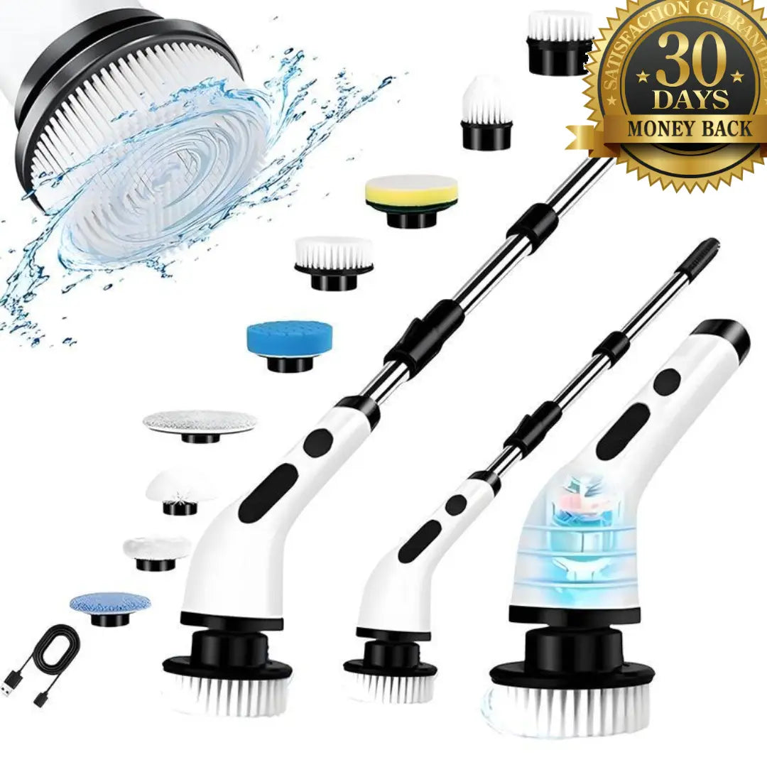 TitanSander Electric Spin Scrubber, Cordless Cleaning Brush with 8 Replaceable Brush Heads, Tub and Floor Tile Sink Mop with 54" Adjustable Handle for Bathroom Kitchen (White)