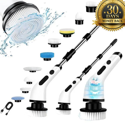TitanSander Electric Spin Scrubber, Cordless Cleaning Brush with 8 Replaceable Brush Heads, Tub and Floor Tile Sink Mop with 54" Adjustable Handle for Bathroom Kitchen (White)