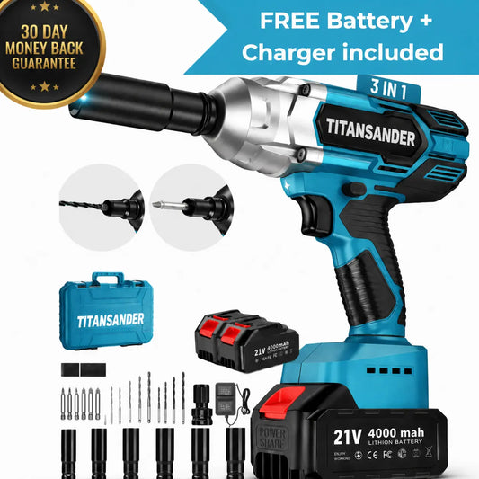TITANSANDER P2 Pro -  Cordless Electric Impact Wrench 3-in-1 Battery Impact Wrench/Impact Driver + FREE Battery + Charger
