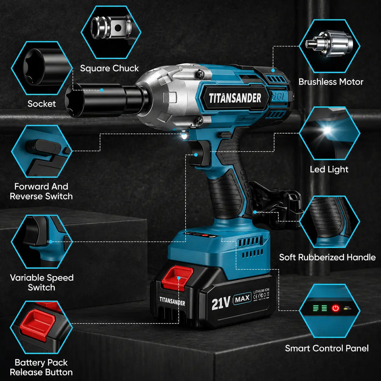 TITANSANDER P2 Pro -  Cordless Electric Impact Wrench 3-in-1 Battery Impact Wrench/Impact Driver + FREE Battery + Charger