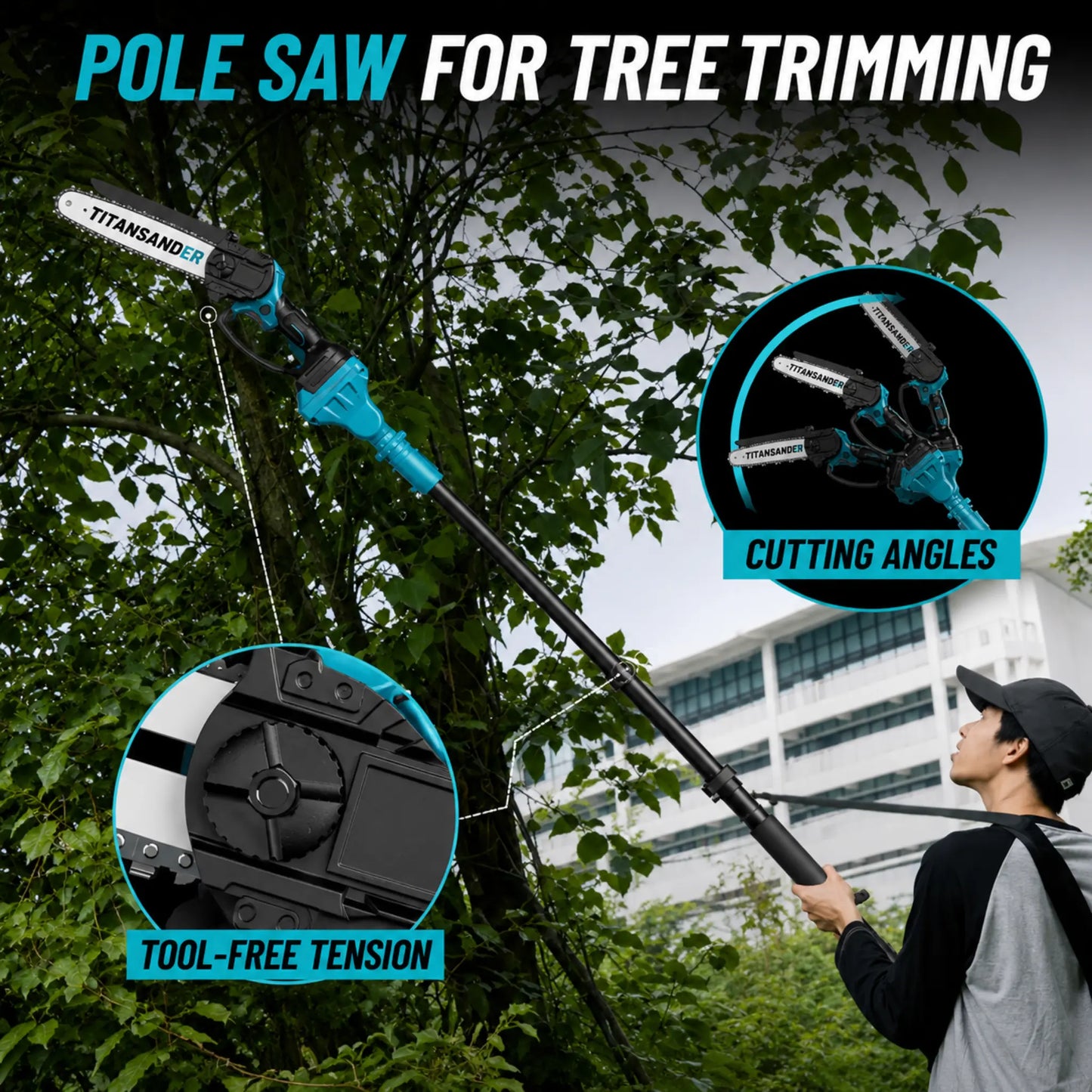 TITANSANDER G2 Pro Cordless 2-in-1 Pole Saw & Mini Chainsaw – 15cm Electric Tree Trimmer with Extension Pole +🎁 FREE BATTERY & CHARGER