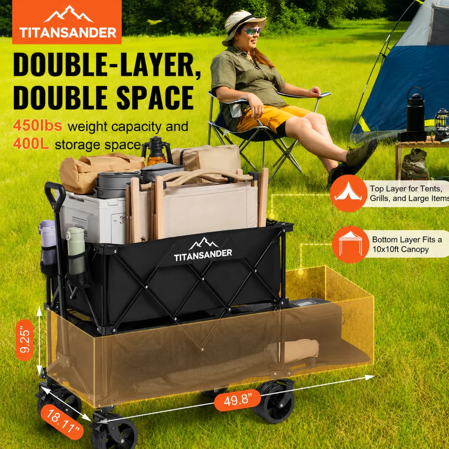 TITANSANDER 450LB Heavy Duty Folding Wagon Cart